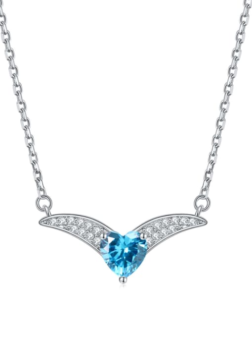 Sea blue [March] 925 Sterling Silver Birthstone Heart Dainty V Shape Pendant Necklace